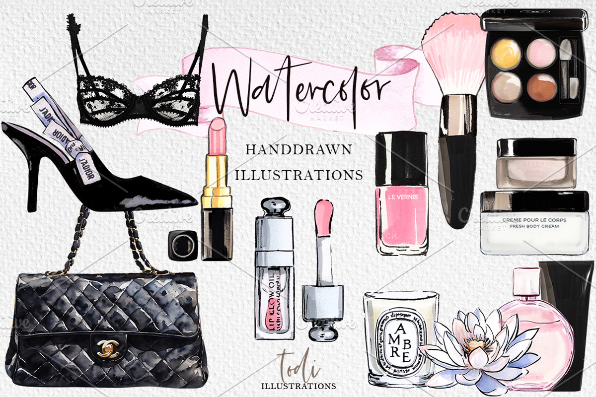 Pink Chic MakeUp and beauty Set, an Object Illustration by creativeDi (Photo 3 of 6)