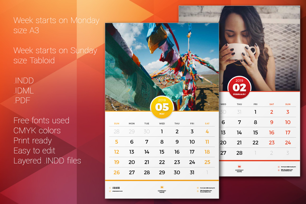 Wall Calendar 2019, a Stationery Template by AntartStock (Photo 4 of 4)