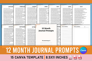 12 Month Journal Prompts Canva