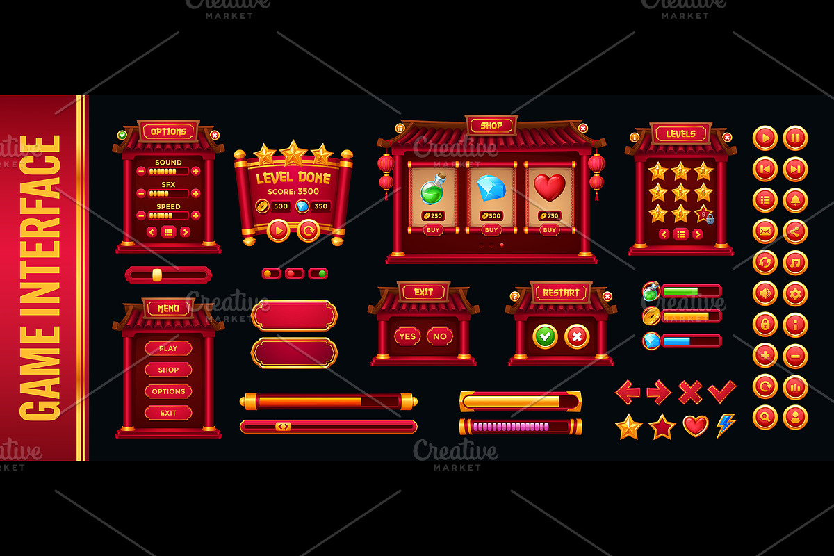 Chinese game ui interface buttons, a Decorative Illustration by Buch&Bee (Photo 2 of 3)