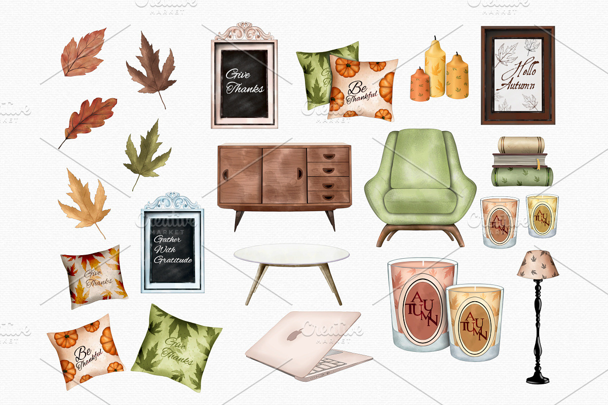 Watercolor Fall Essentials Clipart, an Illustration by MiracleArtAndDesign (Photo 2 of 5)
