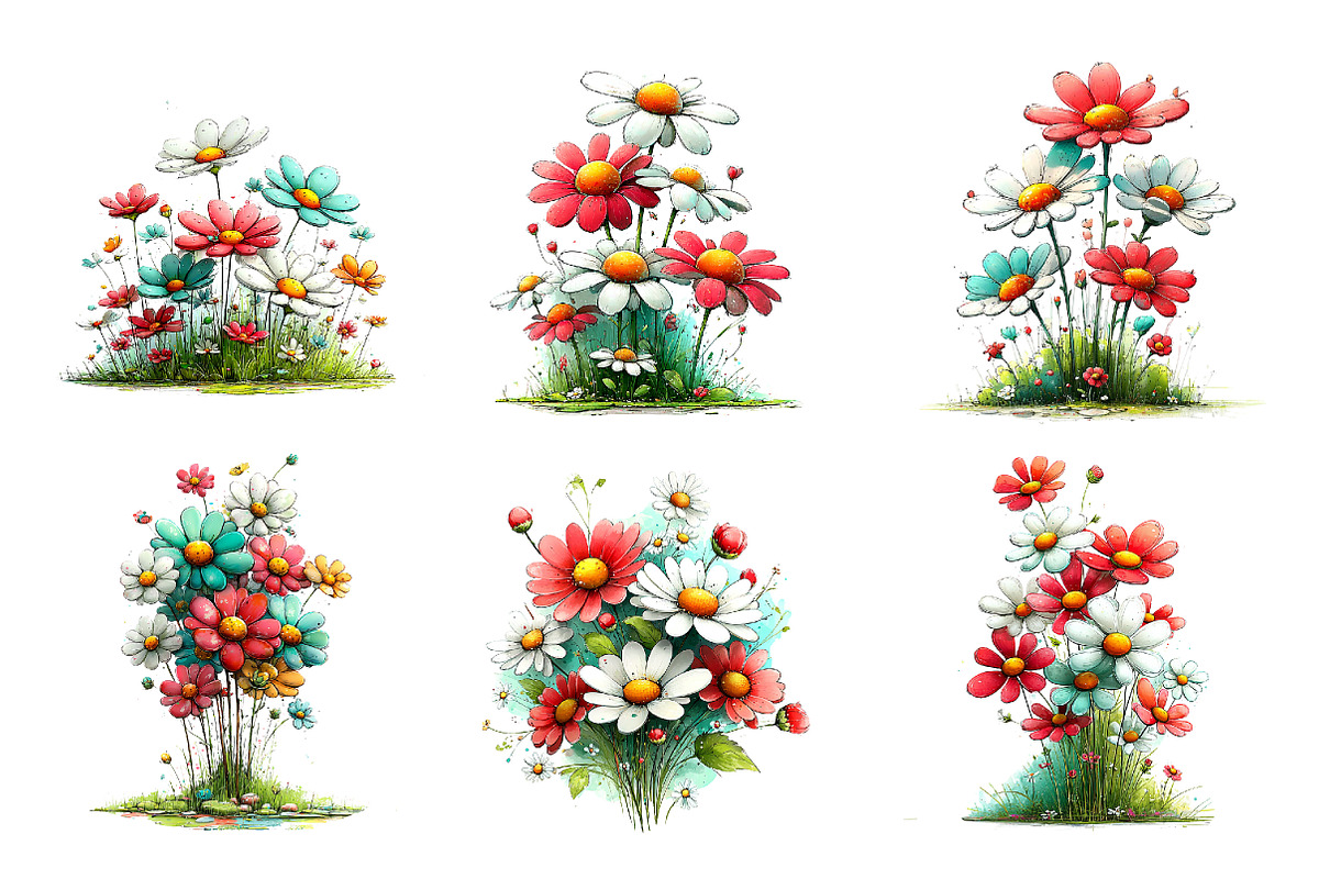 Whimsical spring daisy flower clipar, an Illustration by SinaCreation (Photo 5 of 11)