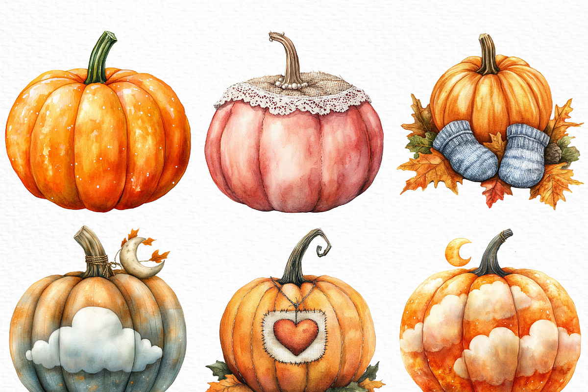Watercolor Cozy Autumn Pumpkin PNG, an Illustration by Craft Nest (Photo 2 of 6)