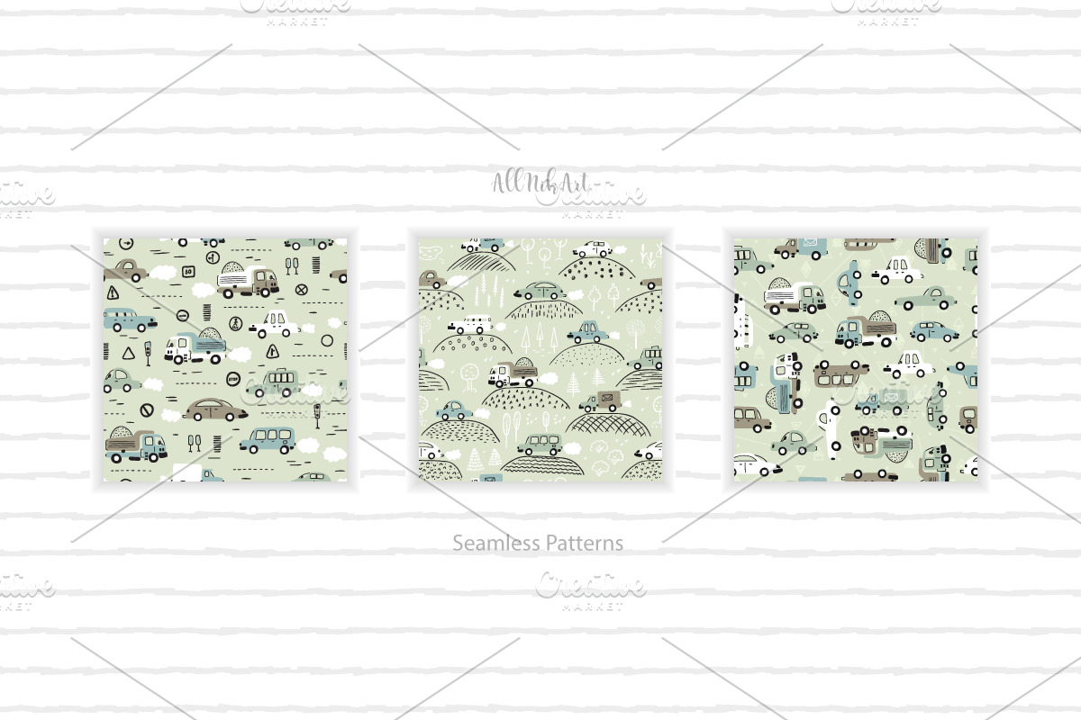 Toy Cars Seamless Patterns, Cliparts, a Pattern Graphic by AllNikArt (Photo 3 of 6)