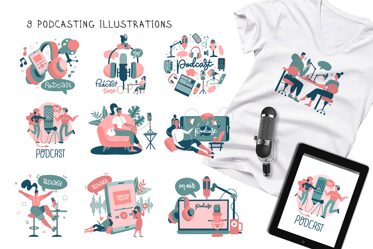 Podcast – vector cliparts set, an Object Illustration by Lana Sham (Photo 3 of 13)