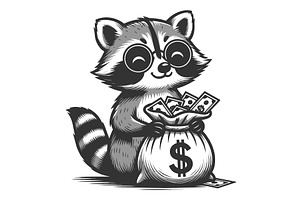 Cool Raccoon Holding Money Bag, an Animal Illustration by AlexArt