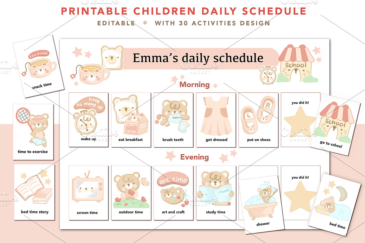 Teddy Bear timetable for kids, a Design Template by hanacrochetdesign (Photo 1 of 9)