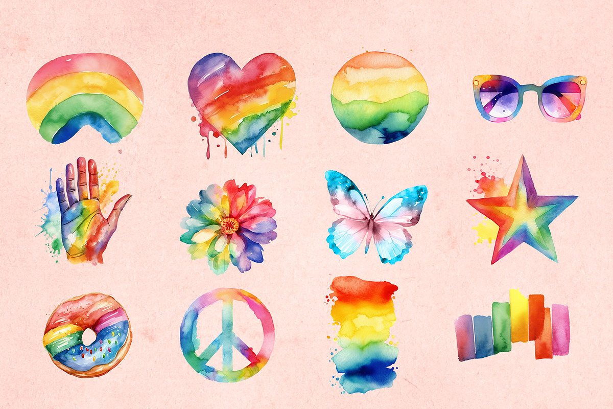 LGBTQ Pride Watercolor Collection, an Object Graphic by Hues of Hodges (Photo 2 of 6)