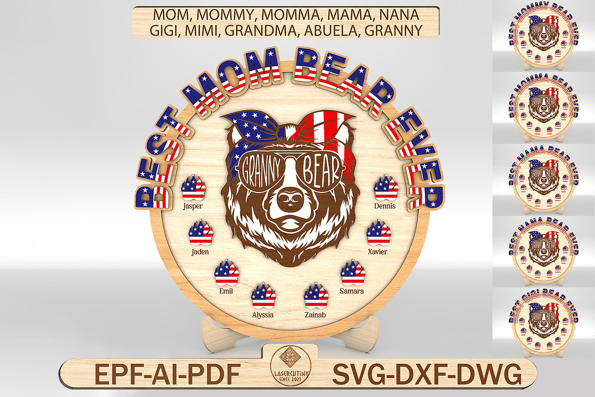 Personalized Patriotic Mama Bear Svg, a Pattern Graphic by Lasercutiny (Photo 1 of 2)