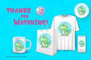 Cartoon dino walking. Tshirt, PNG., an Animal Illustration by KENO Mascots (Thumbnail 4 of 4)