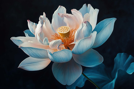 Beautiful blue lotus flower with del, a Photo by Tanuart