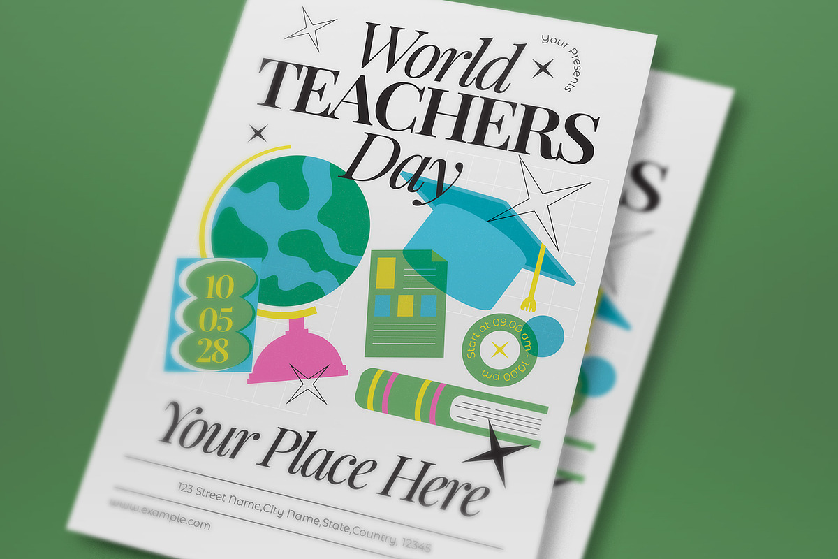 Gray World Teacher Day Flyer Set, a Flyer Template by graphicook (Photo 2 of 3)