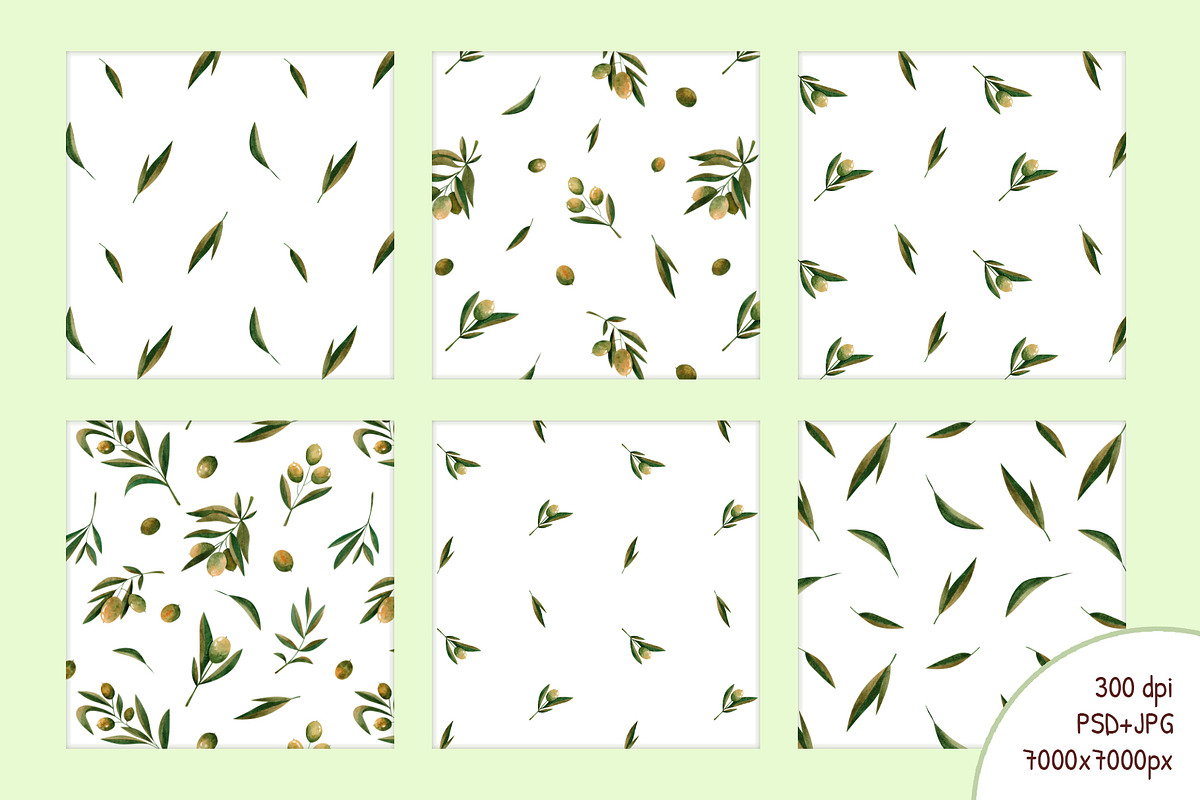 Watercolor Olives pattern collection, a Pattern Graphic by Lagniappe Art (Photo 2 of 13)
