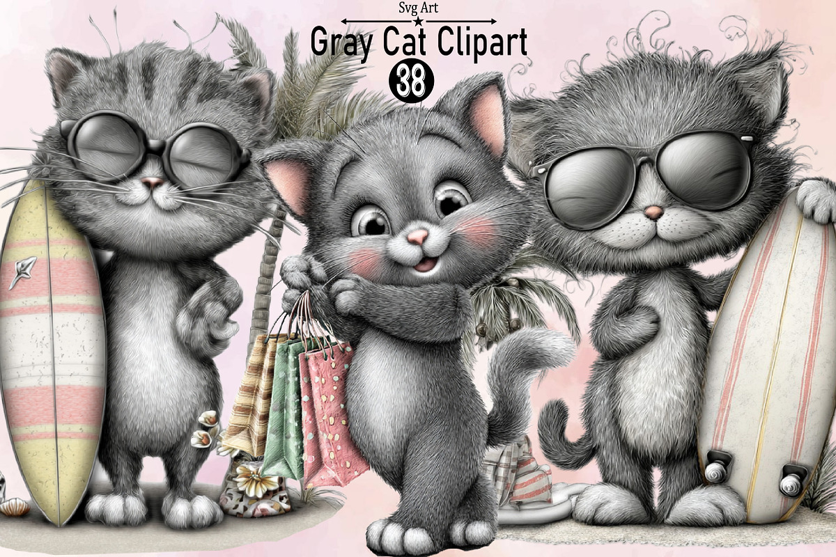 Gray Cat Clipart Bundle., an Illustration by SVGArt (Photo 1 of 9)