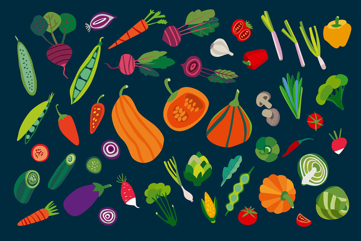 Vegetables, vector, a Food Illustration by Olha Kalyta (Photo 2 of 10)
