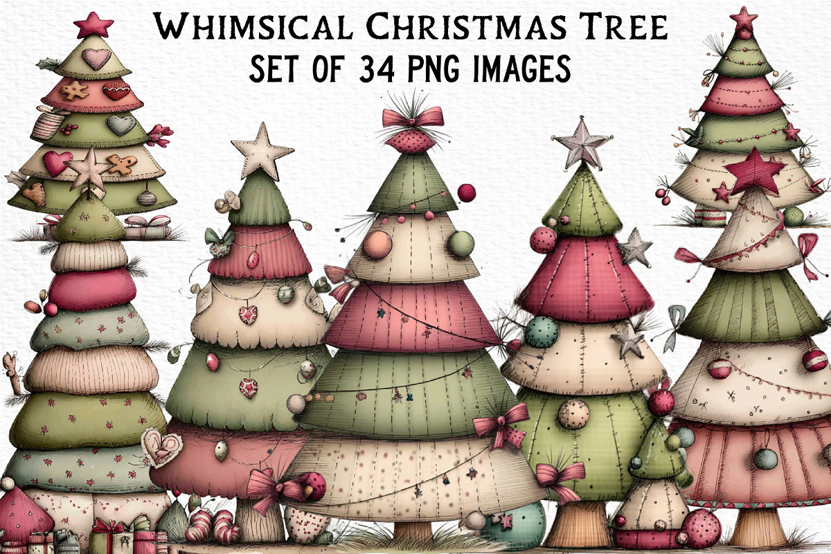 Whimsical Christmas Tree Clipart, an Illustration by Craft Nest (Photo 1 of 6)