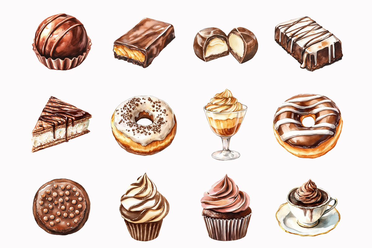 Watercolor Chocolate Sweets Clipart, an Illustration by Design Market (Photo 3 of 4)