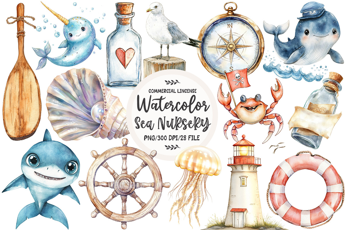 Adventure at Sea Nursery Clipart, an Illustration by OK Design (Photo 1 of 5)