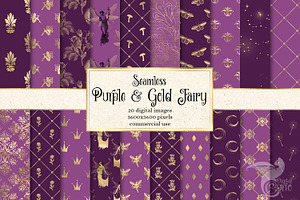 Purple And Gold Fairy Digital Paper