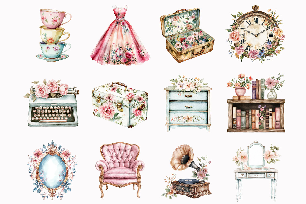 Watercolor Victorian Decor Clipart, an Illustration by Design Market (Photo 2 of 4)