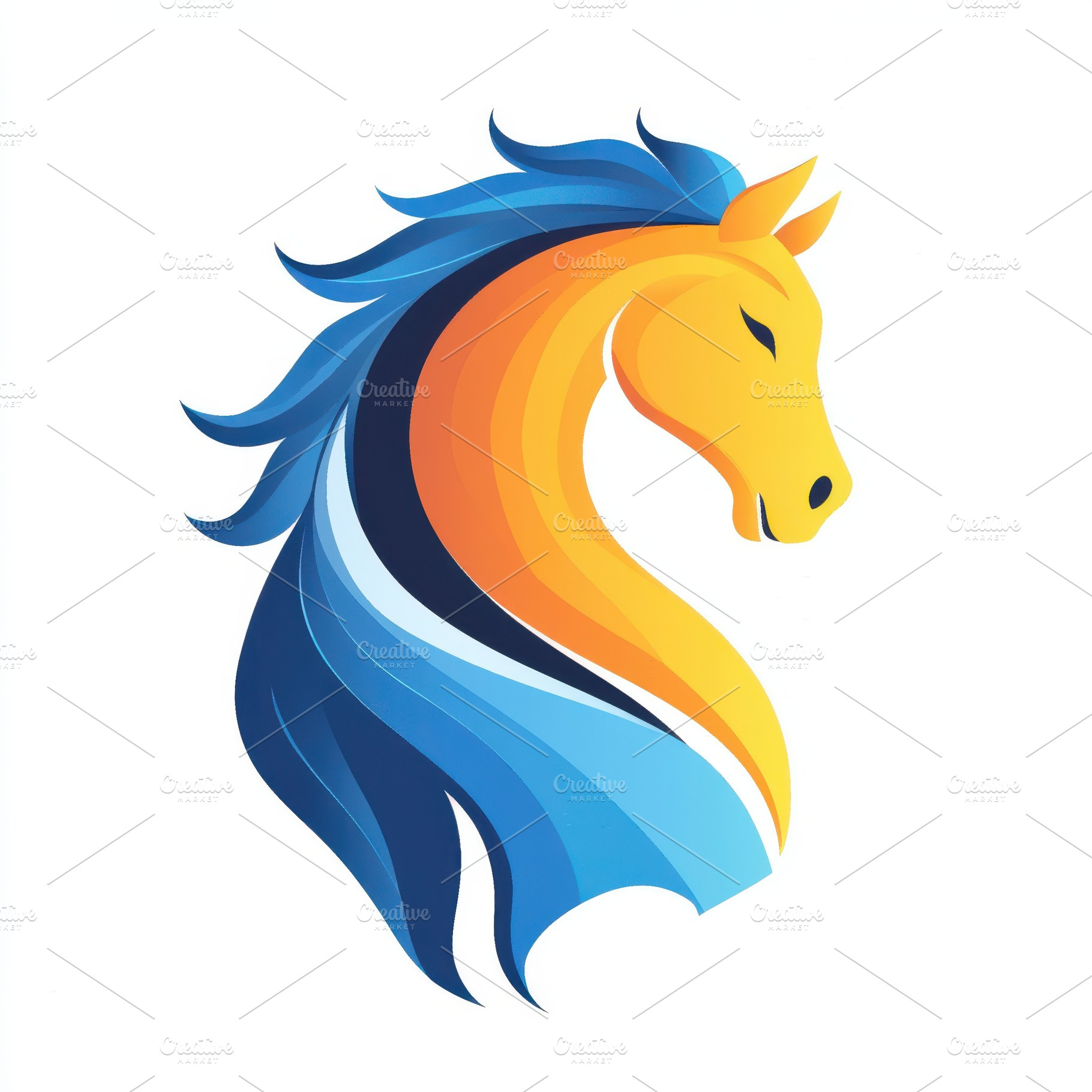 Abstract Yellow and Blue Horse Logo, an Abstract Photo by Pixeness Studio