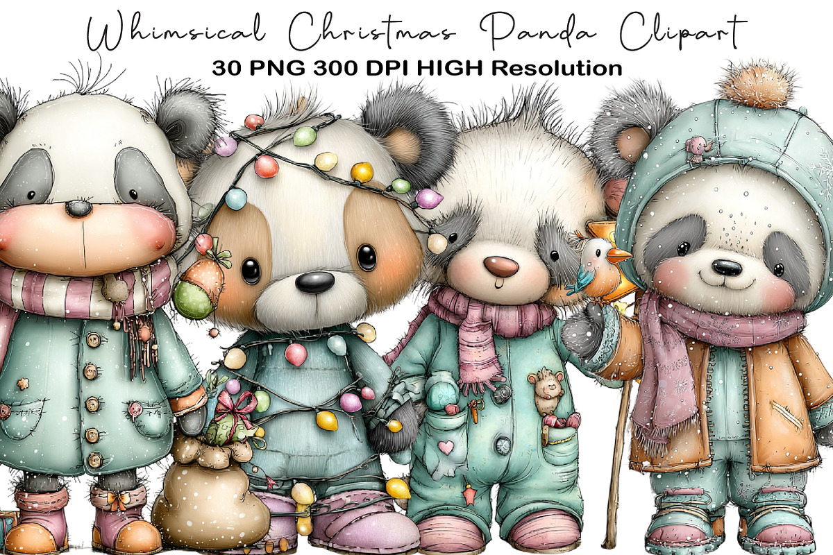 Whimsical Christmas Panda Clipart, an Animal Illustration by Black Bird Studio (Photo 1 of 6)