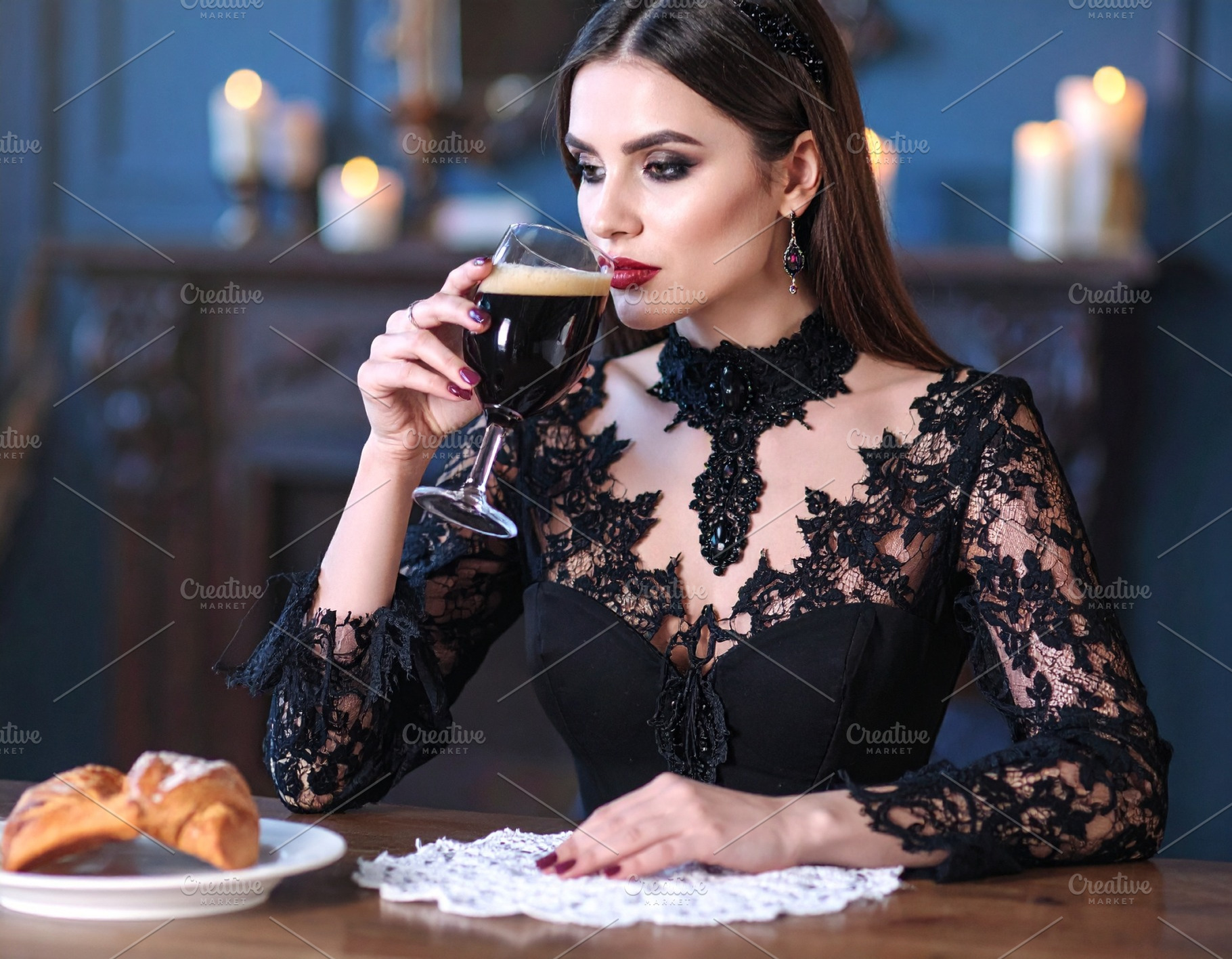 beautiful young goth woman drinking beer AI generated, a Photo by WorldOfPhotos