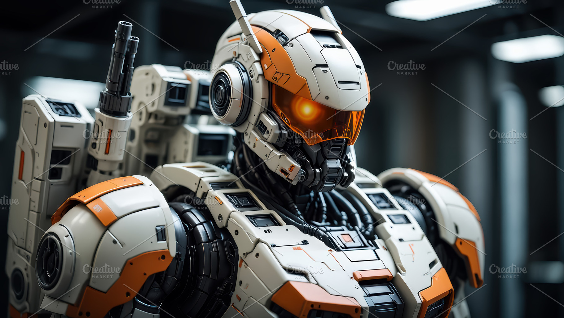Closeup of military looking humanoid, a Technology Photo by angellodeco