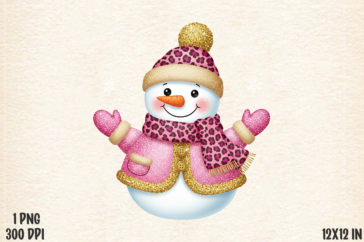 Pink Leopard Snowman Glitter Png, an Illustration by Designworld (Photo 1 of 5)
