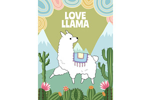 Llama. poster template with cute, an Animal Illustration by Onyx