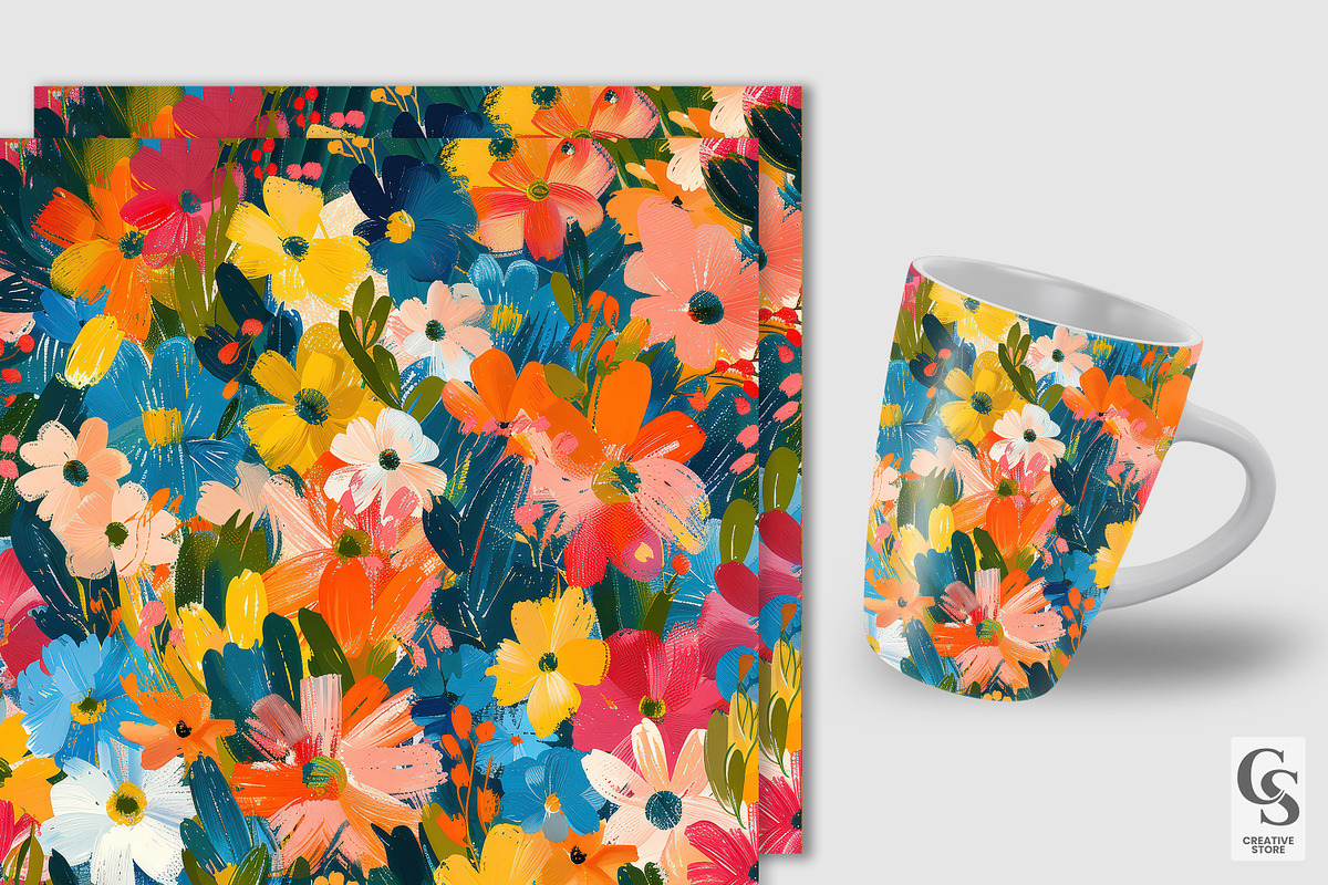 Painterly Flowers Seamless Patterns, a Pattern Graphic by Creative Store (Photo 3 of 5)