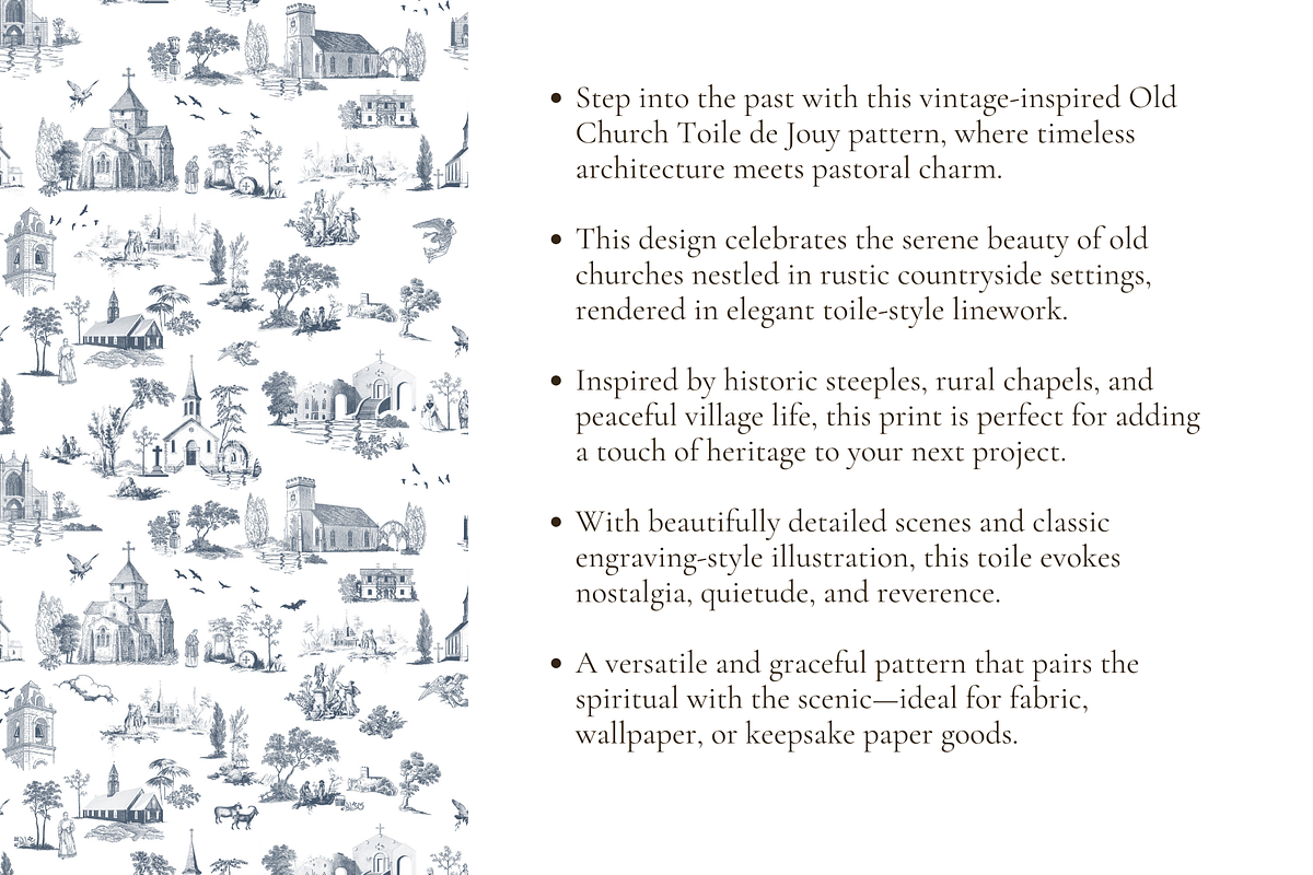 Old Church Toile de Jouy Print, a Background Graphic by Hughes Studio (Photo 3 of 7)