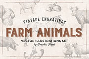 Farm Animals Engravings Set, an Object Graphic by Graphic Goods (Thumbnail 1 of 5)