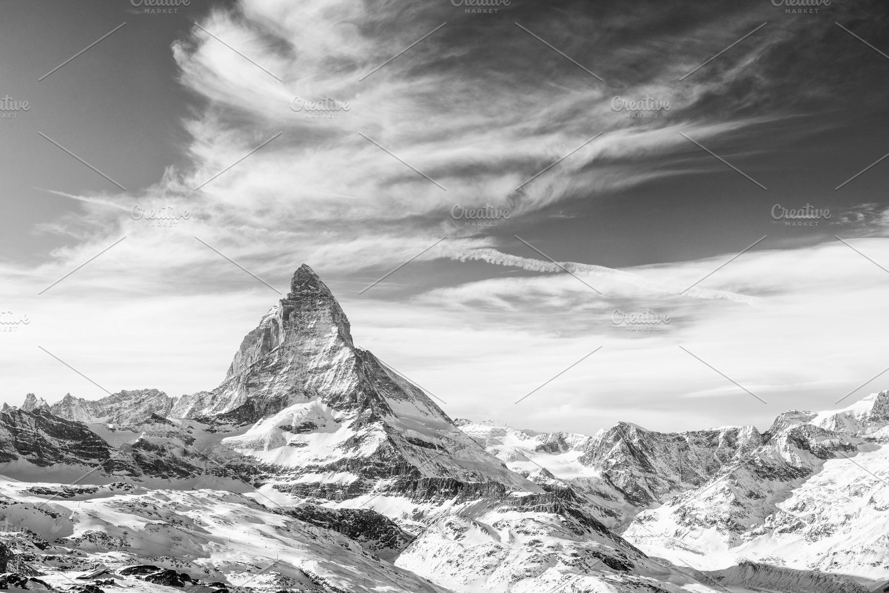 Monochrome view on snowy Matterhorn, a Nature Photo by Ekaterina Grivet