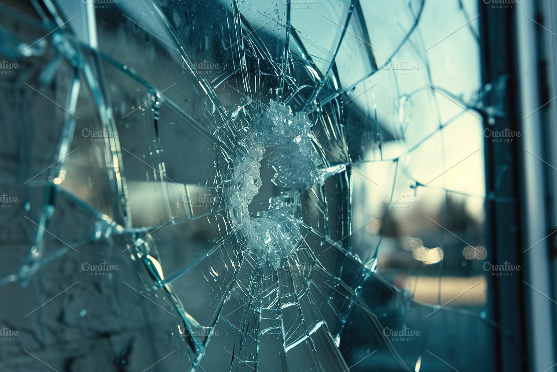 Broken shop glass window or door, store, office or house, a Photo by AlyaAnd