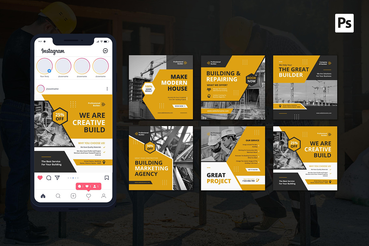 Professional Builder Instagram Post, a Social Media Template by CavenArt (Photo 3 of 5)