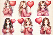 Valentine cute girl Clipart, an Illustration by DreamArtGraphic (Thumbnail 3 of 6)