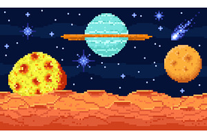 Pixel space landscape. View from
