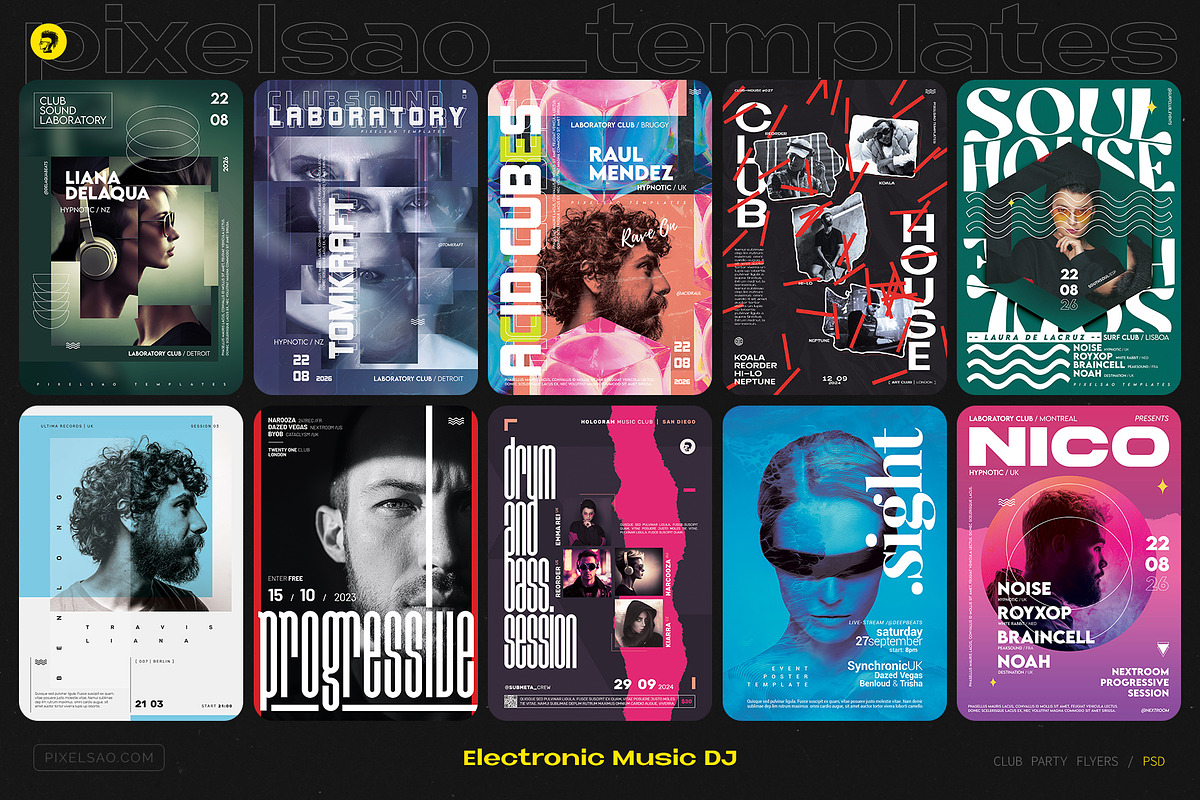 Club DJ Party Flyers, Posters Bundle, a Flyer Template by pixelsao (Photo 2 of 3)