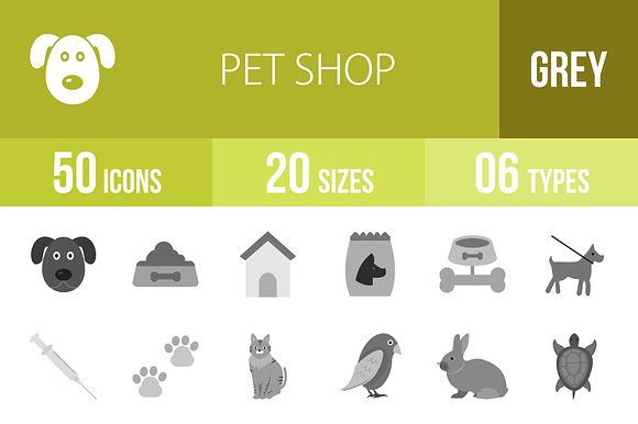 50 Pet Shop Greyscale Icons