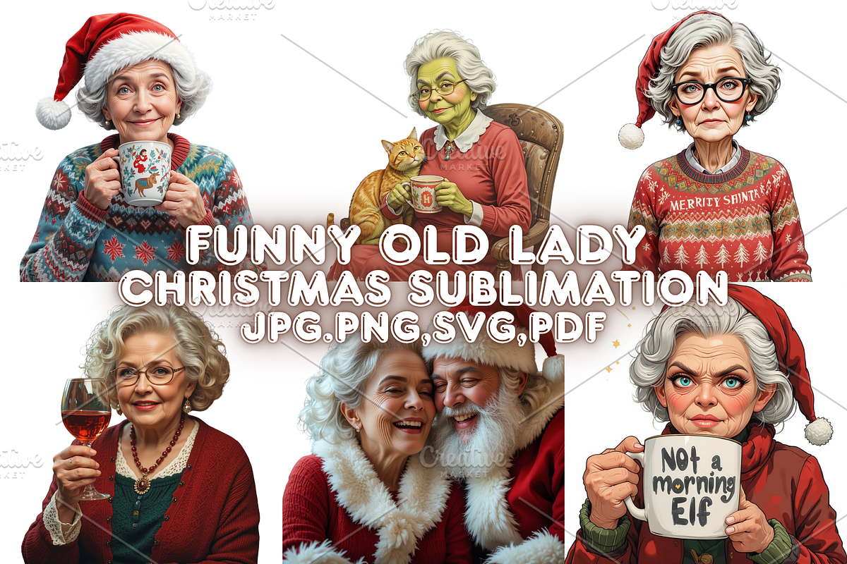 Funny Old Lady Christmas Sublimation, a Decorative Illustration by Creative design (Photo 1 of 7)