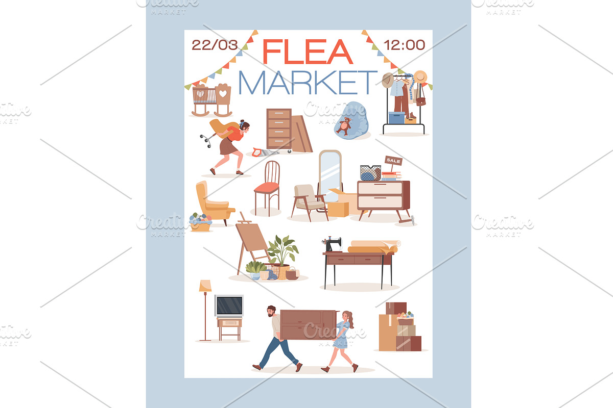 Flea market vector flat invitation, a Decorative Illustration by Pavlo Plakhotia's Shop
