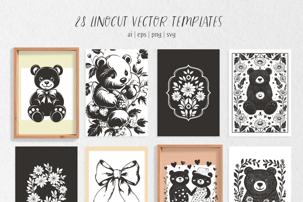 100 Teddy Bear linocut prints, an Object Graphic by DariSmartArt (Photo 4 of 15)