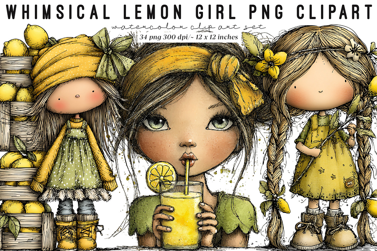 Whimsical Lemon Girls Png Clipart, an Illustration by SinaCreation (Photo 1 of 9)