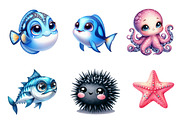 Kawaii Sea Animal Clipart, an Illustration by CreationArt (Thumbnail 5 of 5)