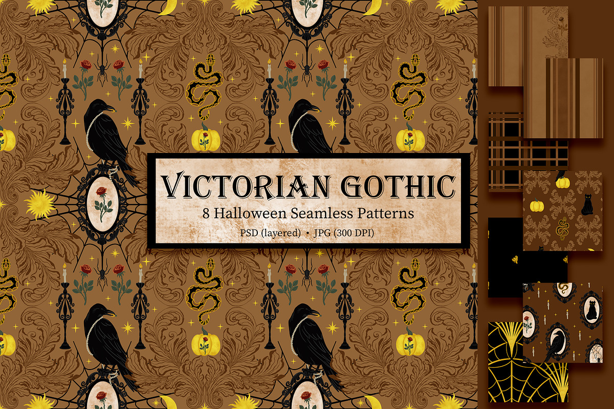 Victorian Gothic Halloween Patterns, a Pattern Graphic by Oksana Dovhopol Art (Photo 1 of 7)