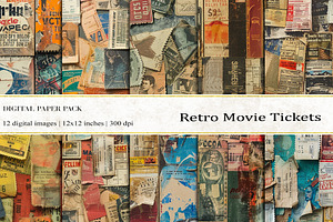 Retro Movie Tickets Digital Papers