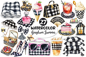 Luxury Black Gingham Summer Clipart, an Illustration by Dream Creation