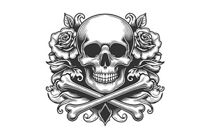 Skull With Crossed Bones And Roses