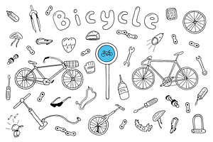 Bicycle Collection In Doodle Style